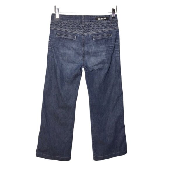 Love Moschino Blue Wide Leg Jeans Size 28 Hemmed Heart Pockets - Picture 10 of 12